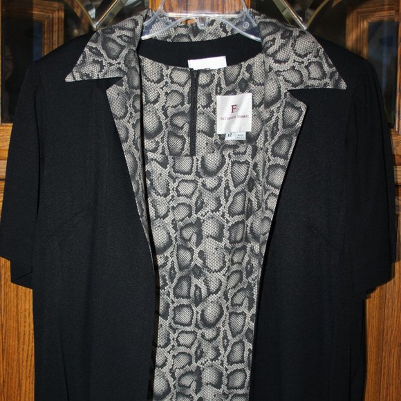 DESIGNER FATTANEH BAHARI ANIMAL PRINT SLEEVELESS DRESS w/MATCHING BLACK COAT 12 - Picture 3 of 15